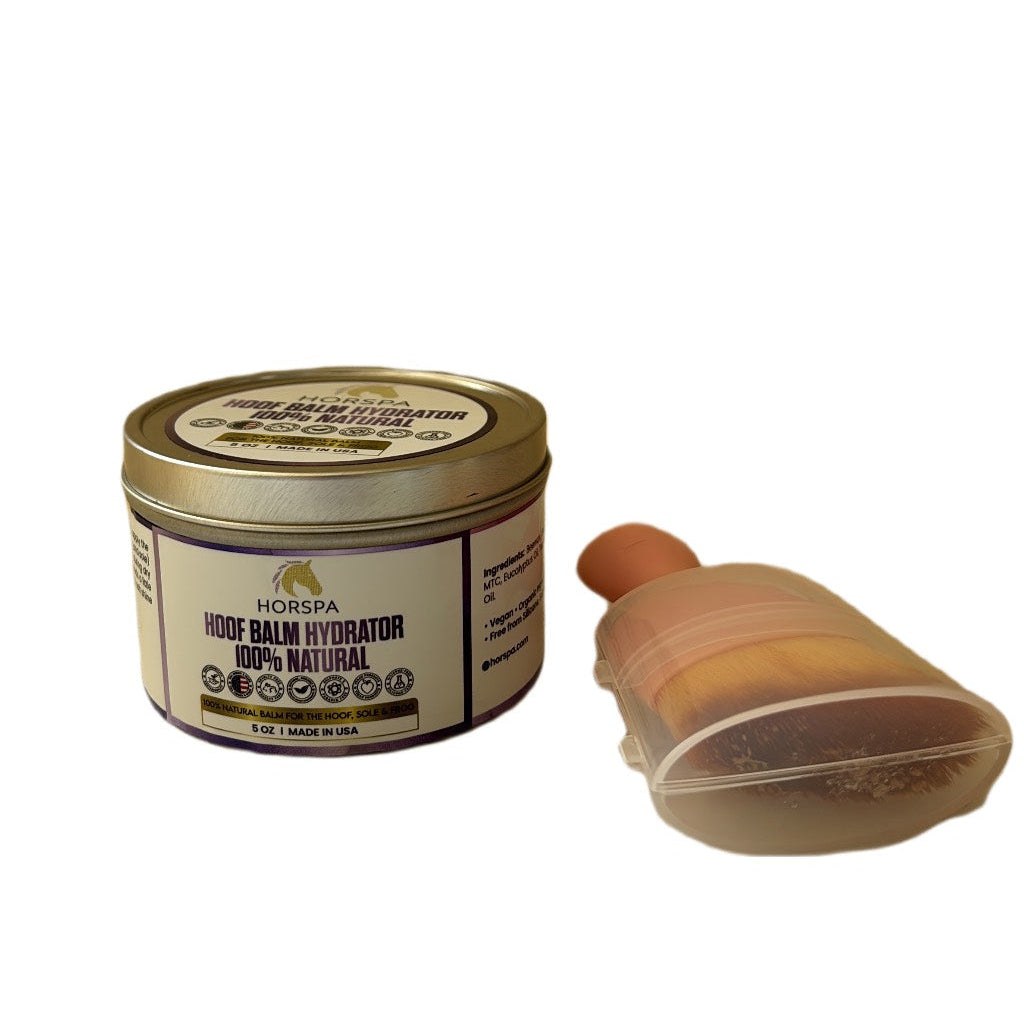 Hoof care product with a container and applicator on a white background